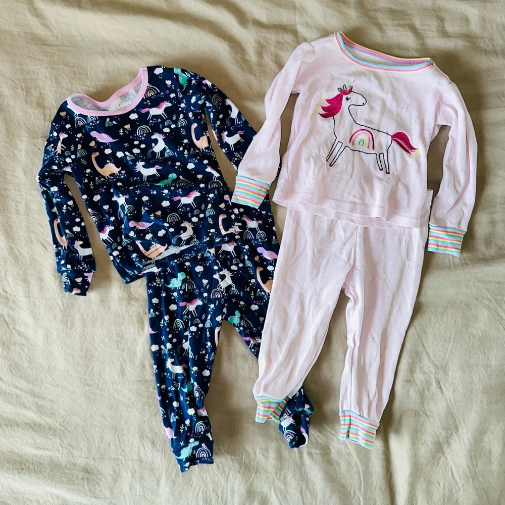 2 Pajama Sets Unicorn Girl PJ Size 3-6m Baby Girl PJ Bundlee 6 Month